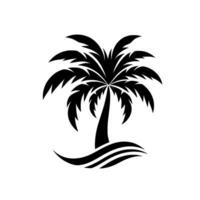 A stark, minimalist silhouette of a palm tree with a wavy base, rendered in solid black against a bright white background. vector