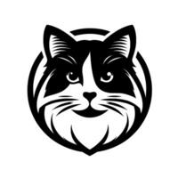 Elegant black and white cat head in a circle, featuring detailed fur, whiskers, and a friendly expression. vector