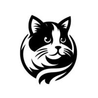Stylized black and white cat head design, featuring a smiling feline, with a clean, round composition. vector