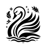 Elegant black and white stylized swan silhouette with decorative elements, on a white background. vector