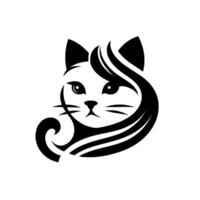 Elegant black and white cat with flowing hair and a stylized design, perfect for a brand identity. vector