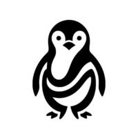 Modern, minimalist, black and white illustration of a stylized penguin standing upright, featuring a unique, curvy design. vector