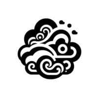 Abstract black and white cloud with swirling patterns, minimalist style, and a subtle shadow effect, on a white background. vector