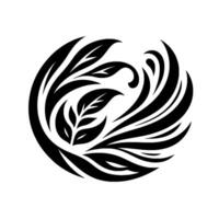 Stylized black and white illustration of foliage in a circular arrangement minimalist, elegant vector