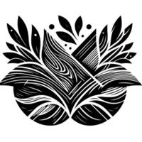 Bold black and white floral design, artistic composition with leaves, lines, and geometric shapes in minimalist style. vector