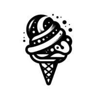 Stylized black and white ice cream cone with dotted details and whimsical, decorative elements on white background vector