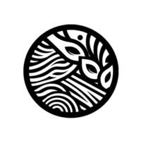 Elegant black and white abstract floral enclosed within a circular frame, modern minimalist aesthetic, organic shapes. vector