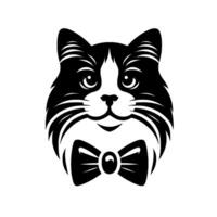 A stylized, elegant black and white tuxedo cat head with a bow tie, on a clean white background, designed for logos or branding. vector
