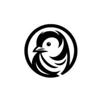 Stylized black and white bird in a circle, modern depicting a simplistic avian form, perfect for branding vector