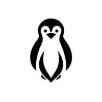 Minimalist black and white penguin in a flat style, standing centrally on a white background, with a cartoonish appearance. vector