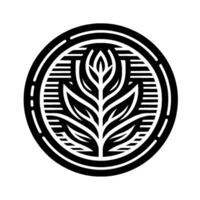 Monochromatic botanical featuring a symmetrical plant enclosed within concentric circles, evoking natural simplicity. vector