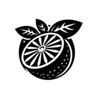 Bold, black and white citrus illustration a stylized orange slice with leaves on a stark white background, evoking simplicity and freshness. vector