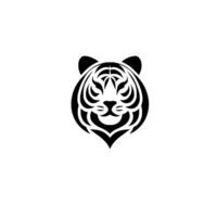 Simplified silhouette of a majestic tiger head with tribalinspired pattern and subtle shadow on white backdrop. vector