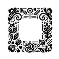 Elegant black white floral frame border with decorative elements, perfect for invitations, greeting cards and minimalist designs. vector