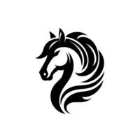 Stylized black and white horse head with flowing mane, isolated on white background, minimalist design. vector