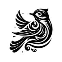 Elegant black and white bird silhouette with flowing, ornamental details and a sense of grace on a plain white background. vector