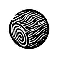 Artistic monochrome depiction of a tree log crosssection, featuring concentric rings and curved grain lines within a circular frame, set against a white backdrop. vector