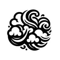 Abstract black and white cloud featuring swirls, lines, and rounded cloud shapes, evoking a sense of calm and movement. vector