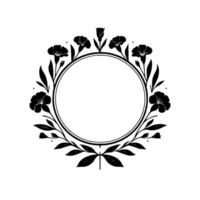 Elegant black floral wreath encircling a blank circle, ideal for invitations, logos, and minimalist design, on a textured white background. vector