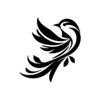 Graceful black and white bird logo a stylized avian silhouette with flowing feathers and minimalist on a clean white background. vector