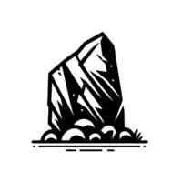 A stark minimalist black and white of a jagged rock formation with base of round stones, a clean and simple design. vector