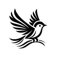 Black and white illustration of a bird in flight, designed in a modern, style, against a clean white background. vector