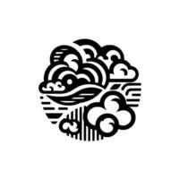 Abstract black and white circular illustration of clouds, stylized in a minimalist, design. vector