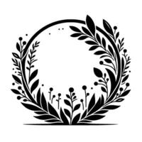 Elegant black and white floral wreath composition with foliage and berries, symbolic of nature and simplicity. vector