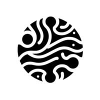 Abstract black and white circular featuring organic shapes, swirls, dots, and fluid lines in a simplified composition. vector