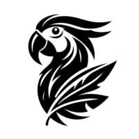A stylized monochrome illustration of a parrot, meticulously crafted with flowing lines, and a striking contrast against a white background. vector