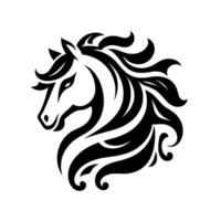 Stylized, black and white illustration of a horse head with flowing mane, minimalist design, isolated on white background. vector
