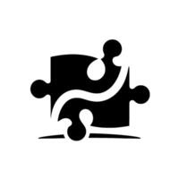 Abstract black and white puzzle piece with yin yang inspired and minimalistic shadow on white backdrop. vector