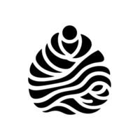 Abstract black and white teardropshaped with flowing lines and a sphere atop a simple, modern composition. vector