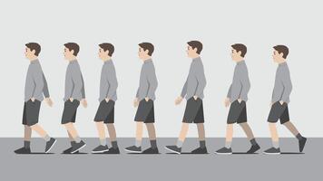 Animation of a man in long arm shirt walking in side view showing the step cycle sequence vector