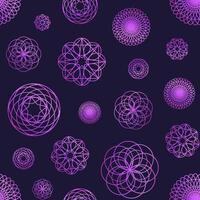 Creative seamless pattern with geometric shapes drawn with purple contour lines on black background. Modern ornamental backdrop. illustration for wrapping paper, textile print, wallpaper vector