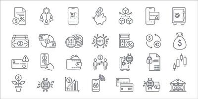 Smart digital finance line icons set. Simple outline signs for financial institutions, banks, fintech companies, marketing, web, and mobile apps. Editable Stroke. vector