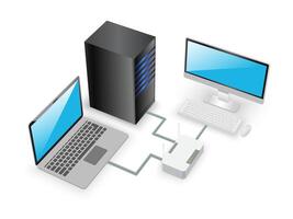 3D lan network diagram for technology and business concept on white background. WAN of computer networking. vector