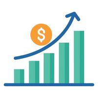 Financial Growth Chart with Rising Arrow Gold Dollar Coin and Green Bar Graph vector