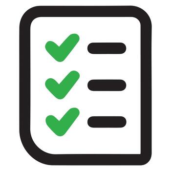 Minimalist Checklist Icon with Green Checkmarks and Black Outline on White Background vector