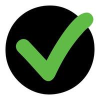 Bright Neon Green Checkmark Icon on Circular Black Background with Bold Design vector