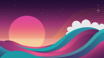 wave background with sunset and clouds vector