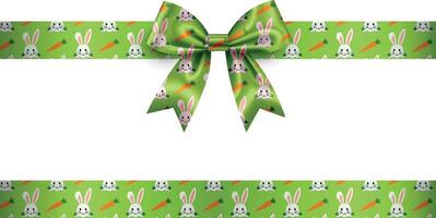green easter bow and ribbon with bunny and carrots pattern vector