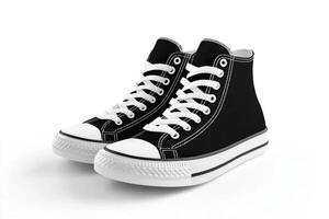 Black high top sneakers on a white background photo