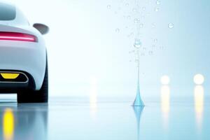 Sleek car design with soap bubbles creating artistic reflections in a sparkling environment photo