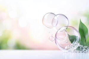 Bubbles and soap bubbles on a green background photo