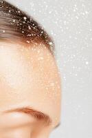 Exploring the intricate details of a scalp examination revealing the presence of dandruff flakes and skin condition under close scrutiny photo