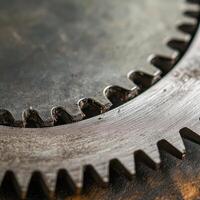 Intricate details of a saw blade showcasing its rugged edges and precise craftsmanship in a workshop setting photo