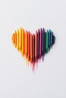 Colorful heart created from vibrant crayons showcases creativity and artistic expression on a clean white background photo