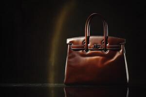 Luxury handbag displayed in studio realistic lighting and exquisite detail highlighting craftsmanship and elegance photo