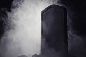 Exploring the depths of cryptophobia through minimalistic art and evocative imagery of an ancient tombstone in mist photo